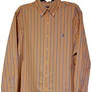 Ralph Lauren Mens Long Slv Button Front Shirt, Orange Blue Pinstripe16.5 34/35